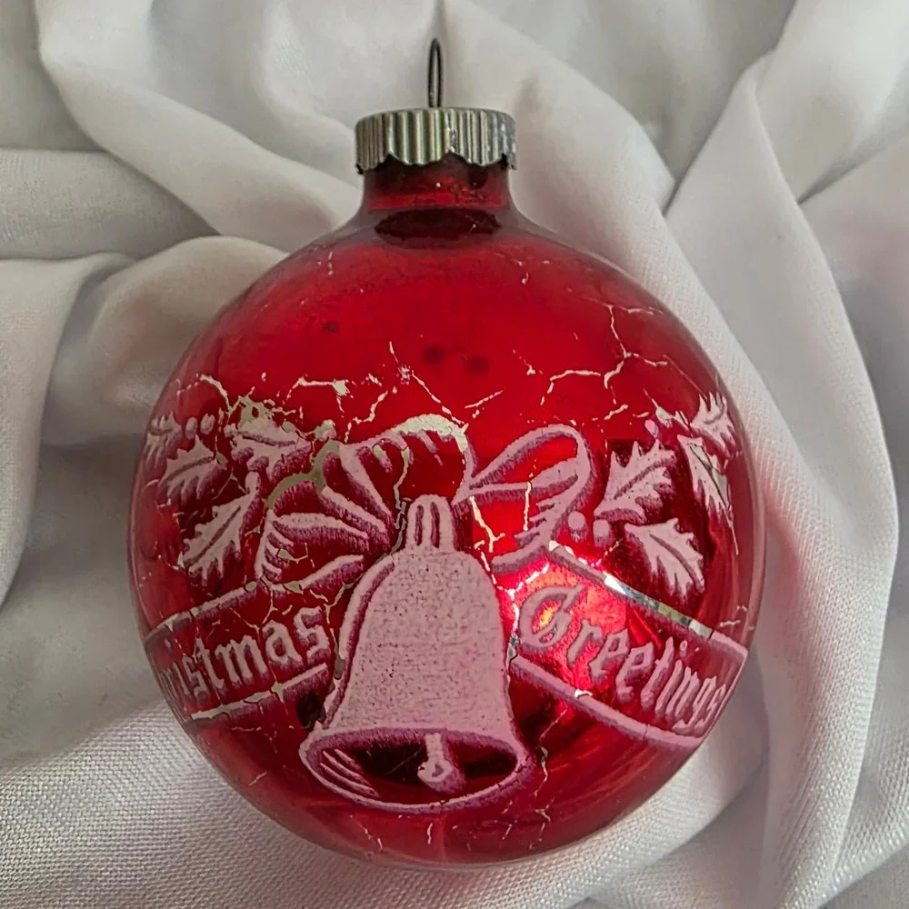 Set of 5 Vintage Red Christmas Ornaments Shiny Brite Poland Japan Hong Kong‎